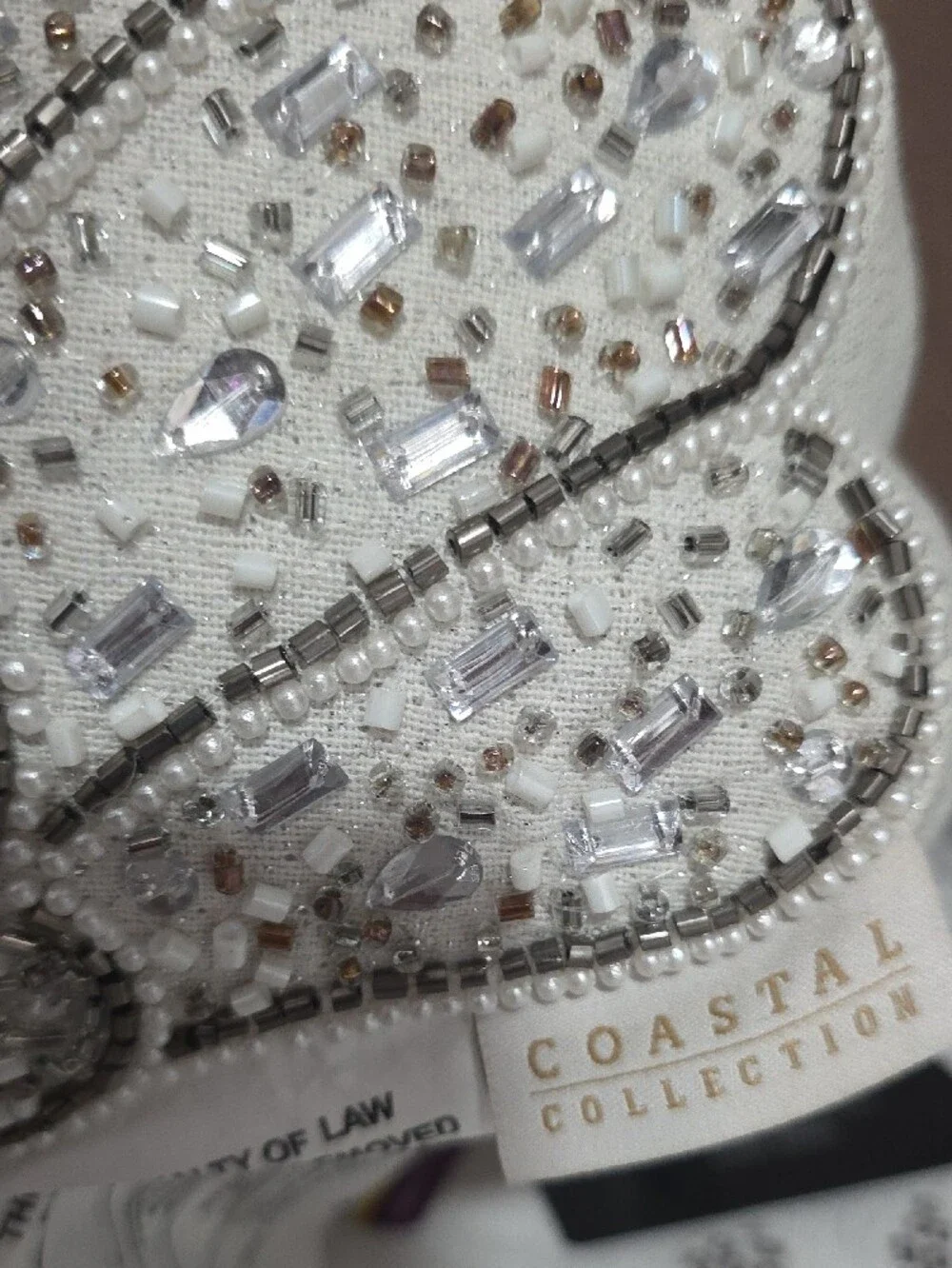 Beaded Shell Accent Pillow in White and Silver
